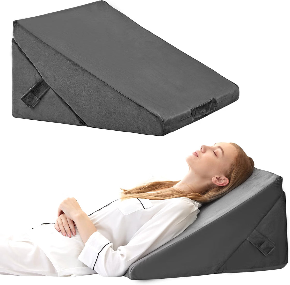 Juego de almohadas de cuña plegables ajustables de 9 y 12 pulgadas, triangular, de espuma viscoelástica ortopédica, almohadas elevadas 7 en 1 para apoyo de piernas y espalda