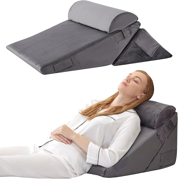 Juego de 3 almohadas ortopédicas de cuña, triangular, plegable, de 9 y 12 pulgadas, para cama, posoperatorio de espalda, piernas y rodillas, dormir, reflujo ácido, ronquidos