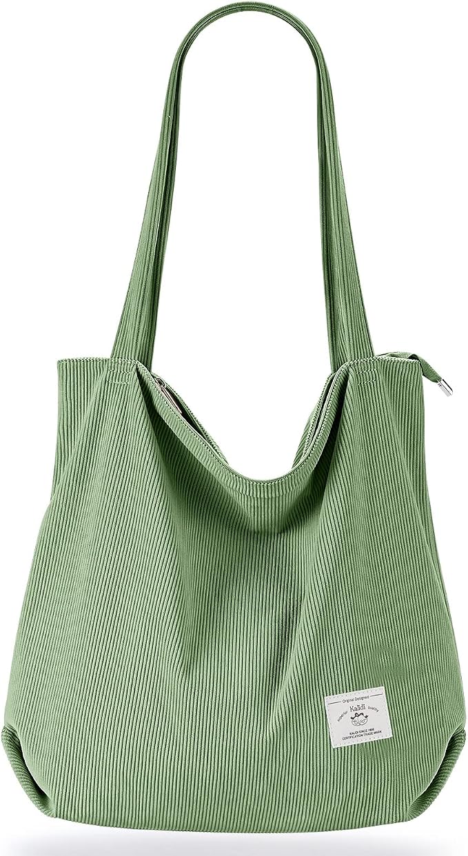 KALIDI Bolsa Tote de Pana con Cremallera Bolsa de Mano Casual Tote Bolsa de Hombro de Gran Capacidad con Bolsillos