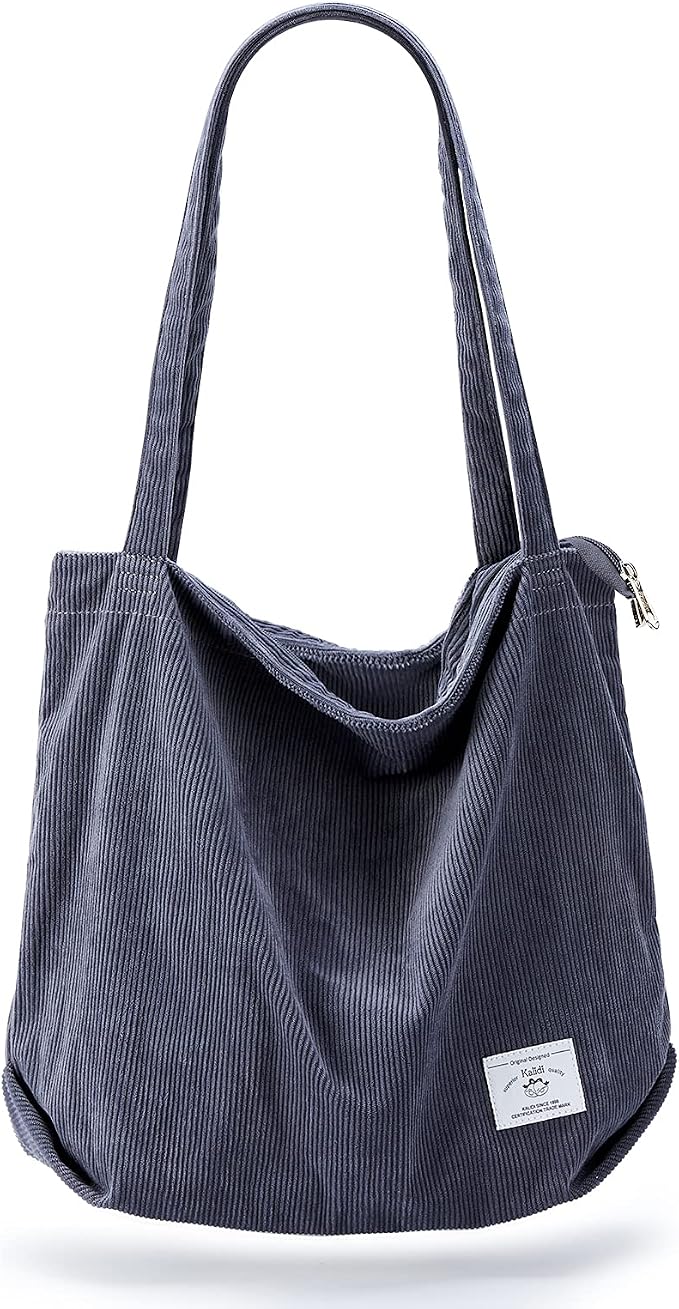 KALIDI Bolsa Tote de Pana con Cremallera Bolsa de Mano Casual Tote Bolsa de Hombro de Gran Capacidad con Bolsillos