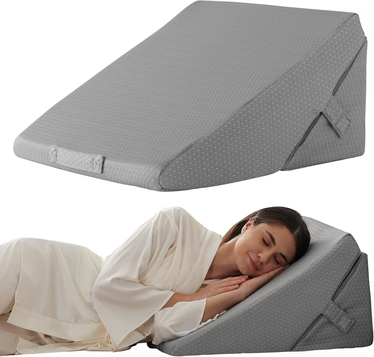 Juego de almohadas de cuña plegables ajustables de 9 y 12 pulgadas, triangular, de espuma viscoelástica ortopédica, almohadas elevadas 7 en 1 para apoyo de piernas y espalda
