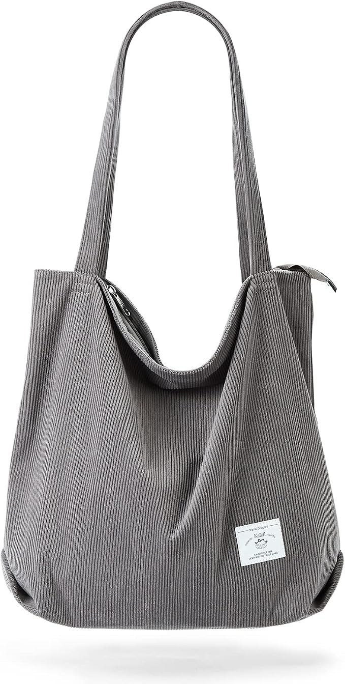 KALIDI Bolsa Tote de Pana con Cremallera Bolsa de Mano Casual Tote Bolsa de Hombro de Gran Capacidad con Bolsillos