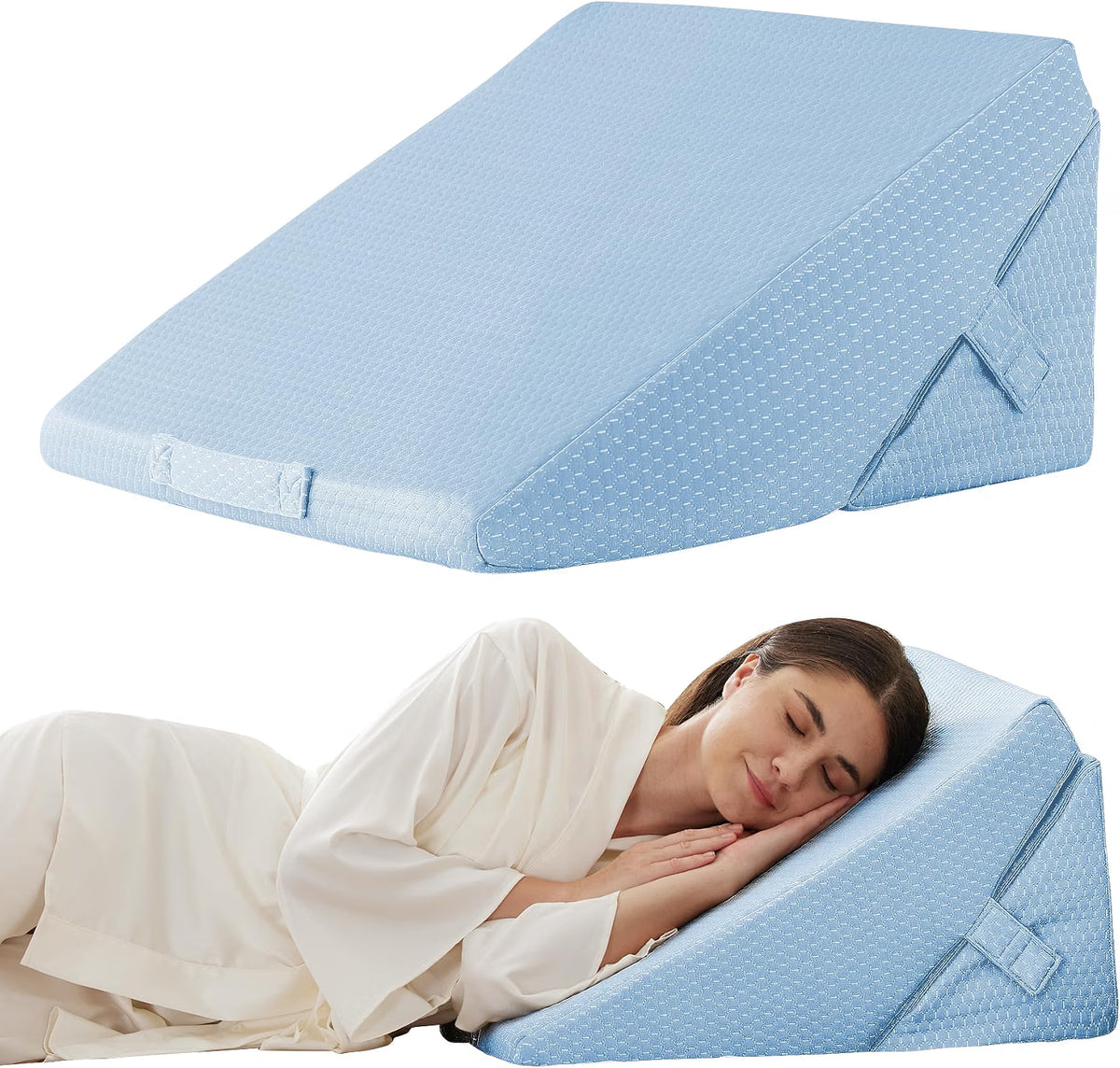 Juego de almohadas de cuña plegables ajustables de 9 y 12 pulgadas, triangular, de espuma viscoelástica ortopédica, almohadas elevadas 7 en 1 para apoyo de piernas y espalda
