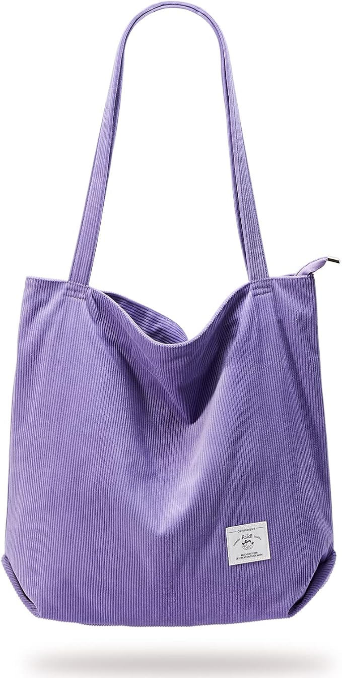 KALIDI Bolsa Tote de Pana con Cremallera Bolsa de Mano Casual Tote Bolsa de Hombro de Gran Capacidad con Bolsillos