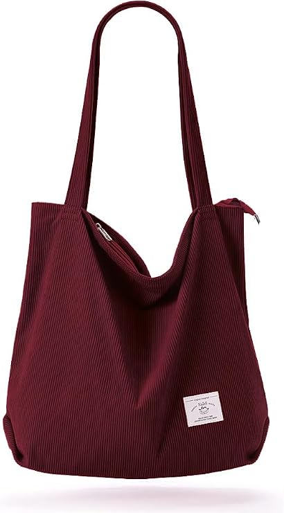 KALIDI Bolsa Tote de Pana con Cremallera Bolsa de Mano Casual Tote Bolsa de Hombro de Gran Capacidad con Bolsillos