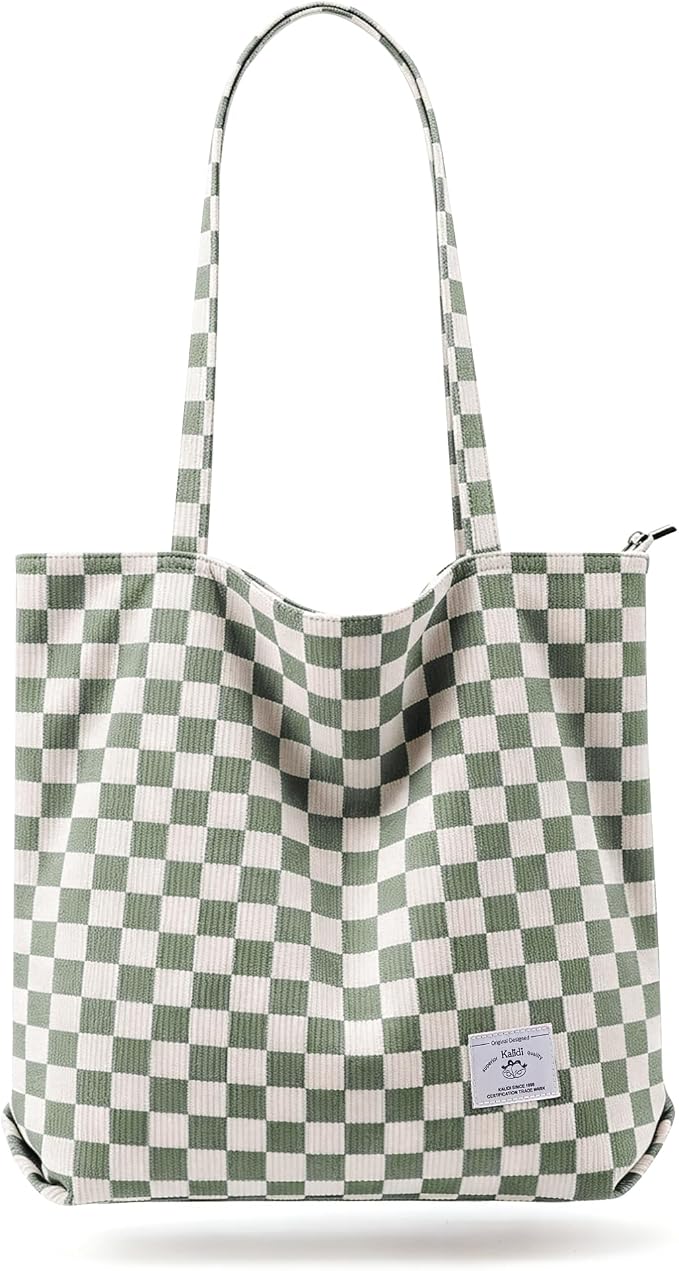 KALIDI Bolsa Tote de Pana con Cremallera Bolsa de Mano Casual Tote Bolsa de Hombro de Gran Capacidad con Bolsillos