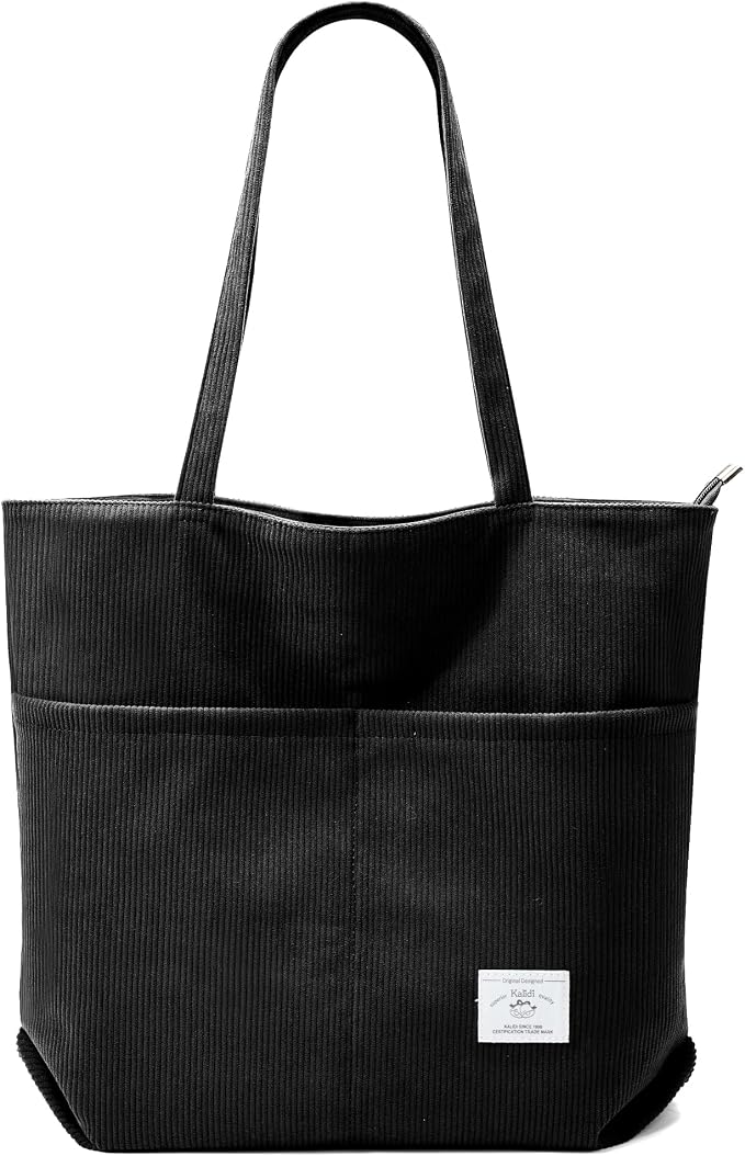 KALIDI Bolsa Tote de Pana con Cremallera Bolsa de Mano Casual Tote Bolsa de Hombro de Gran Capacidad con Bolsillos