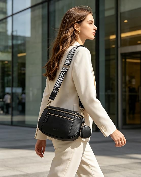 Missnine Bolso Cruzado, Bolsos Cruzados de Cuero Medianos para Mujeres Bolso de Viaje, Bolso de Hombro con Ranuras de Bloqueo RFID