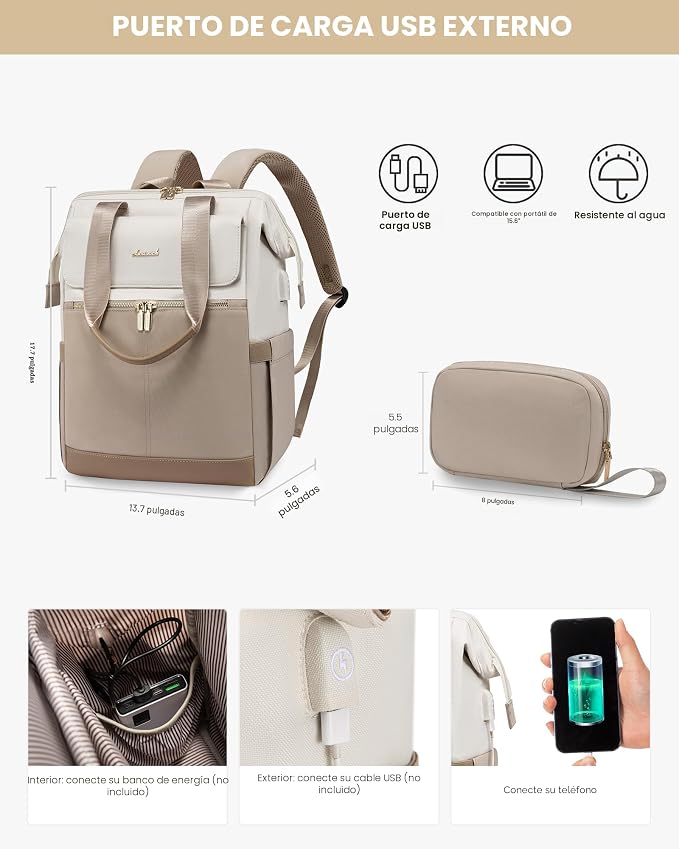 LOVEVOOK Mochila para laptop, mochila de trabajo convertible bolso con puerto USB, Colorido