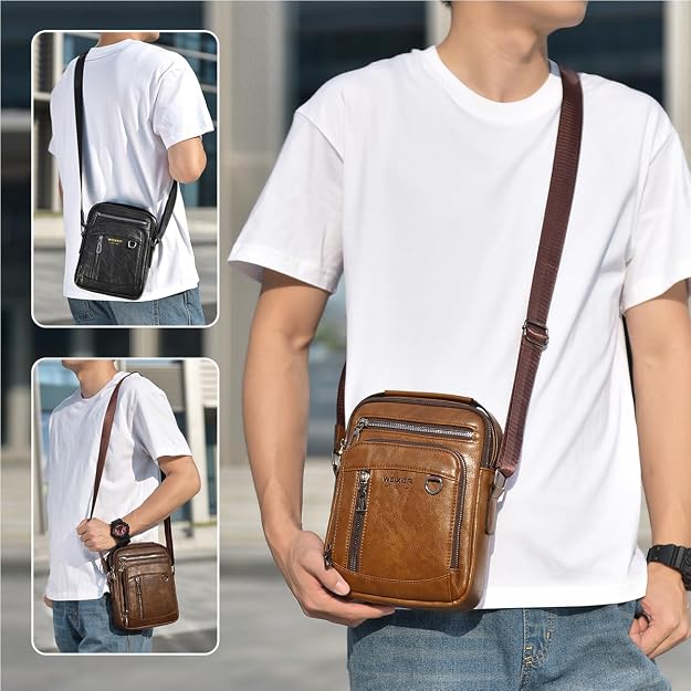 Bolsa de mensajero para hombres, bolso cruzado de hombro, cartera pequeña vintage de cuero PU, cartera maletín, bolsa lateral, bolso de mano cruzado