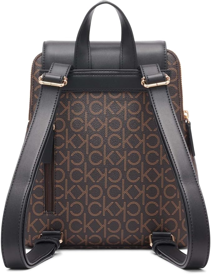 Calvin Klein Mochila Elaine Signature con solapa para mujer, Tamaño único