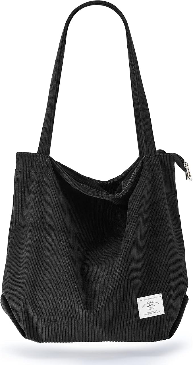 KALIDI Bolsa Tote de Pana con Cremallera Bolsa de Mano Casual Tote Bolsa de Hombro de Gran Capacidad con Bolsillos
