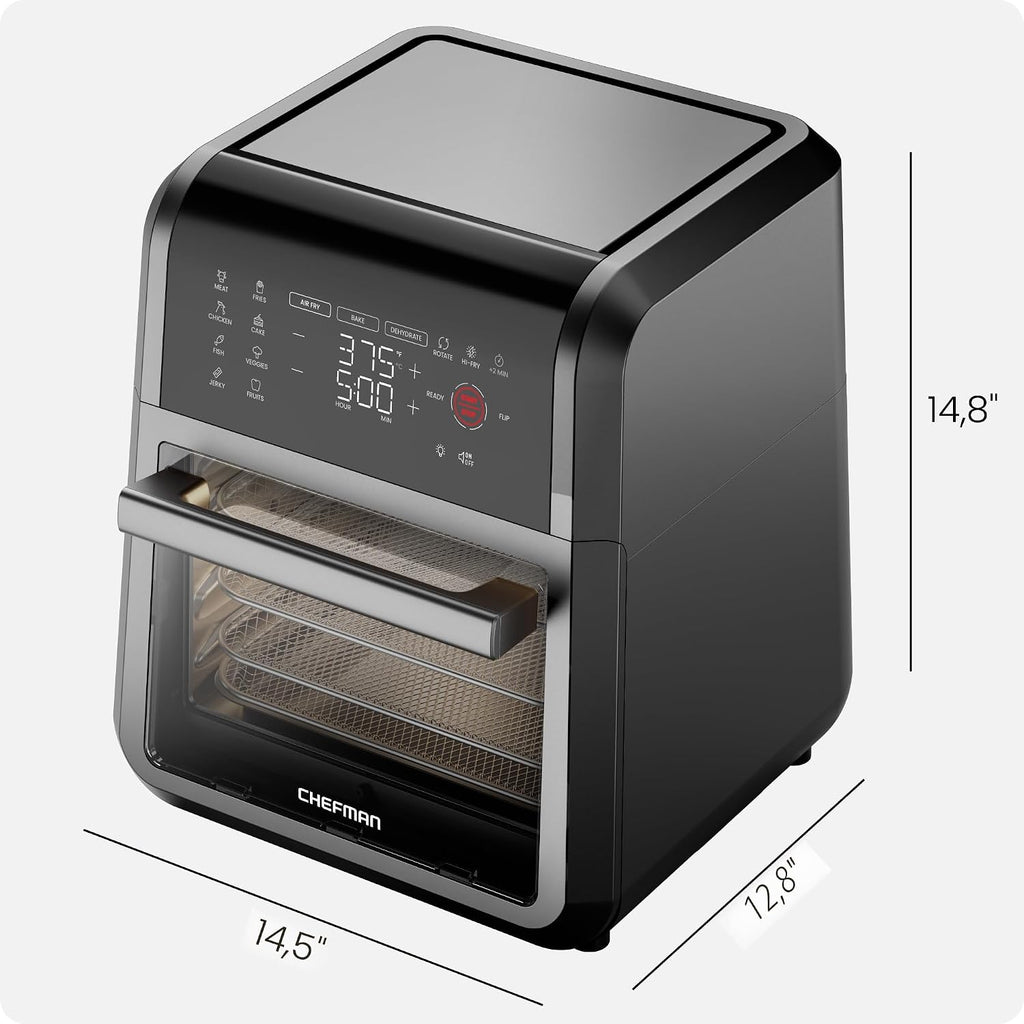 Chefman Horno freidora de aire 5 en 1 de 12 cuartos de galón con temporizador digital, pantalla táctil y 12 ajustes preestablecidos, horno de convección de encimera de tamaño familiar