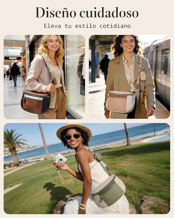 Missnine Bolso Cruzado, Bolsos Cruzados de Cuero Medianos para Mujeres Bolso de Viaje, Bolso de Hombro con Ranuras de Bloqueo RFID