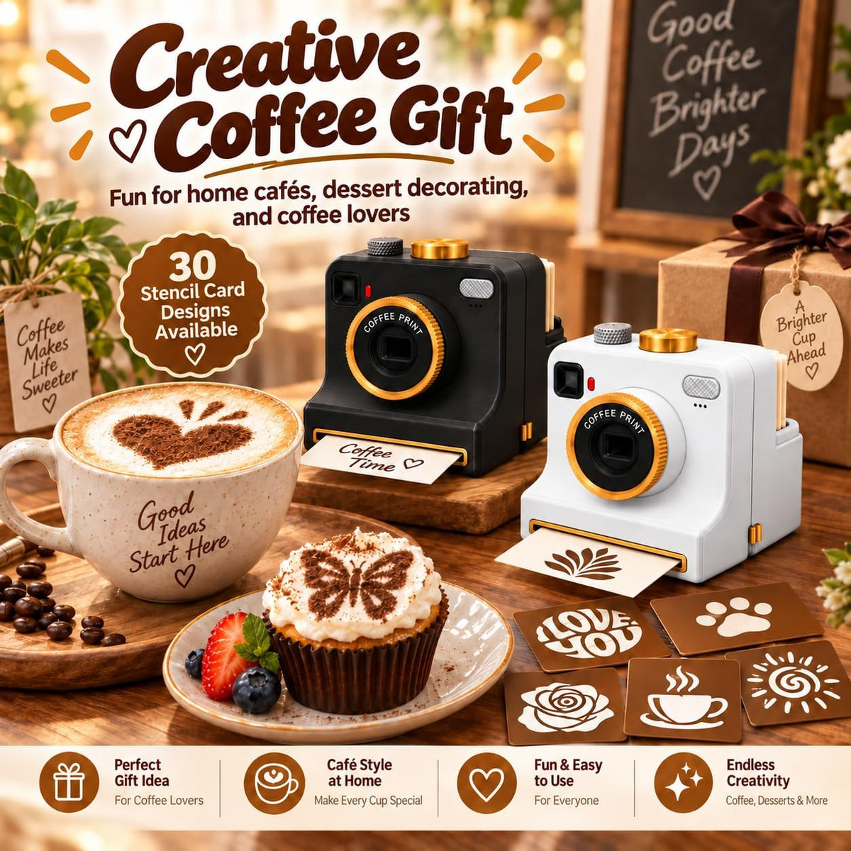 Cámara de arte latte impresa en 3D, impresora manual de café en pol...