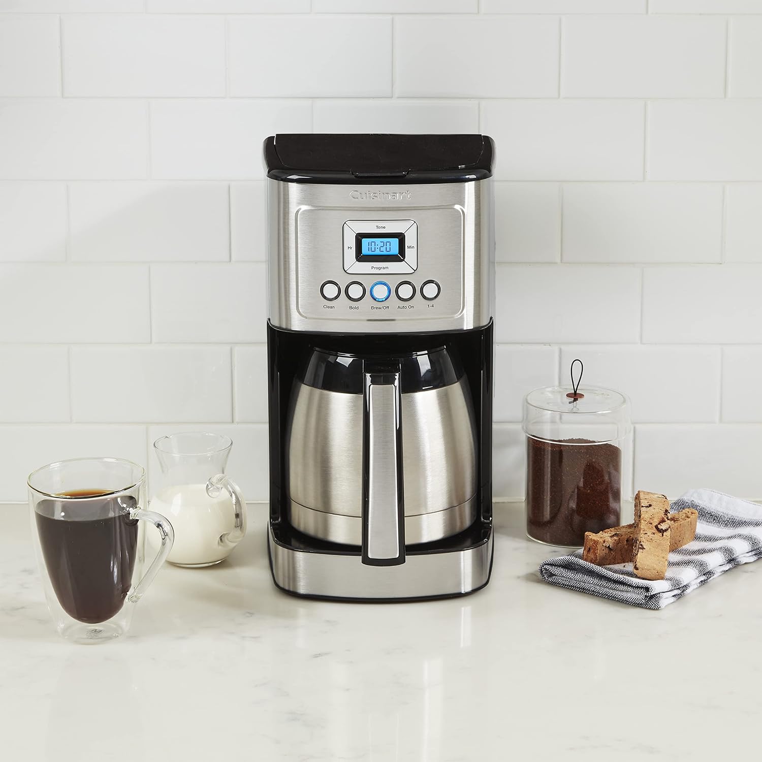 Cuisinart - Cafetera programable de 12 tazas con jarra térmica DCC-3400P1, acero inoxidable