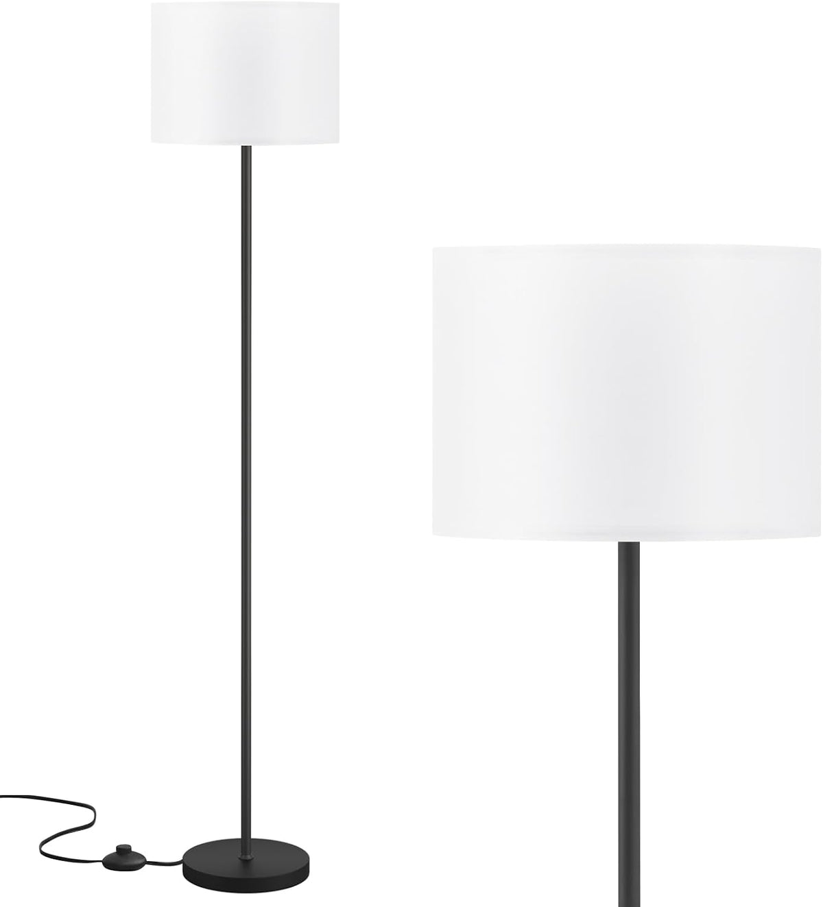 Lámpara de pie moderna de diseño simple con pantalla blanca, interruptor de pedal, lámparas pequeñas y altas de 60 pulgadas para el hogar, dormitorio y oficina, lámpara con poste negro (sin bombilla)
