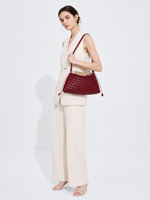 Bolso pequeño tejido para mujer, bolso de hombro de piel vegana, bo...