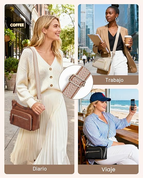 Missnine Bolso Cruzado, Bolsos Cruzados de Cuero Medianos para Mujeres Bolso de Viaje, Bolso de Hombro con Ranuras de Bloqueo RFID