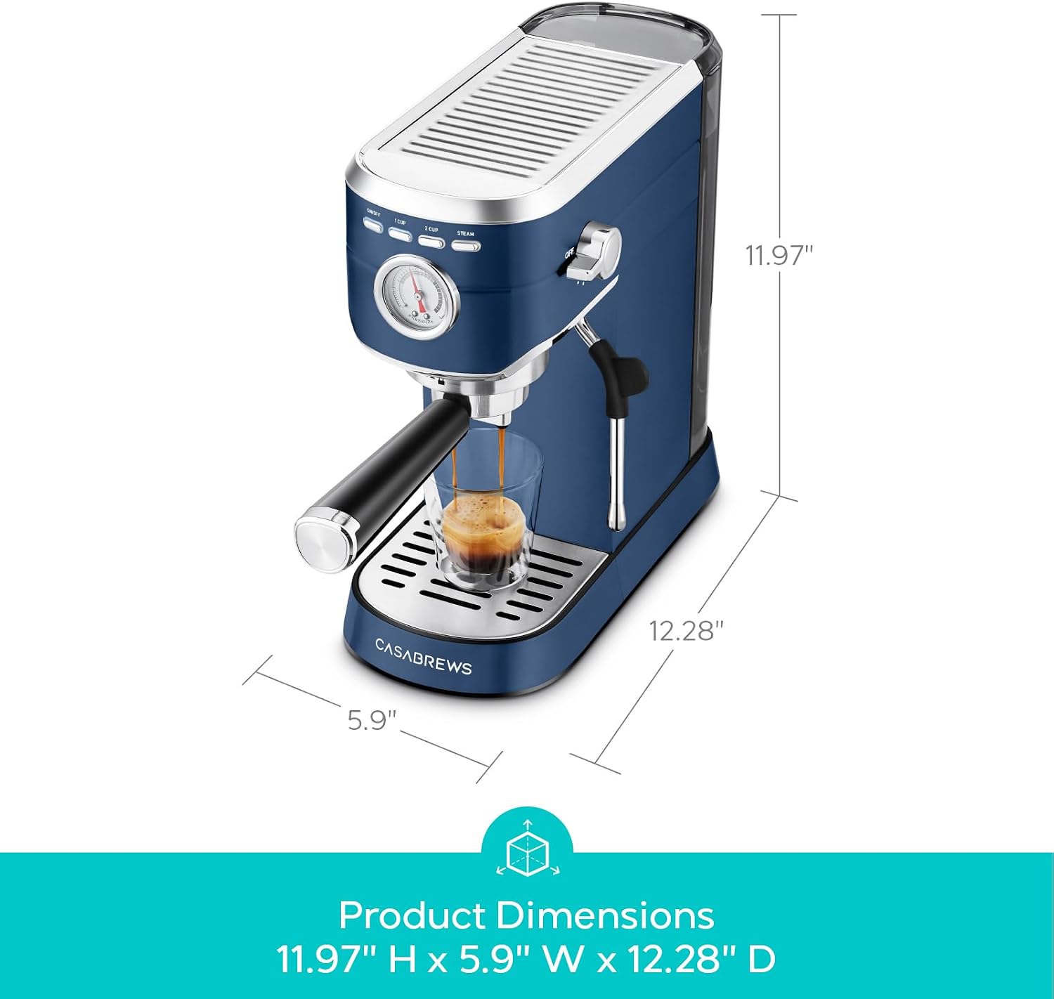 Máquina de espresso CASABREWS de 20 bares, cafetera profesional con varita espumadora de leche, máquina de café espresso con tanque de agua extraíble de 34 oz, regalo para amantes del café