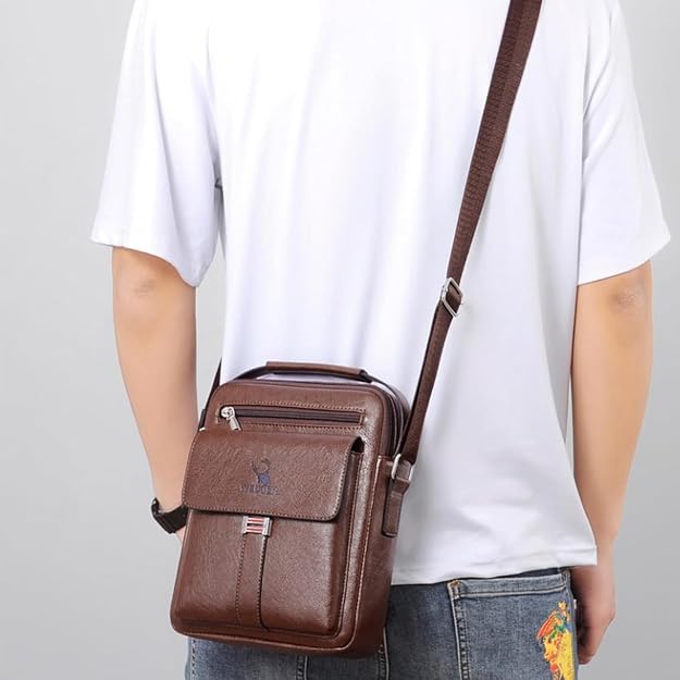Bolsa de mensajero para hombres, bolso cruzado de hombro, cartera pequeña vintage de cuero PU, cartera maletín, bolsa lateral, bolso de mano cruzado