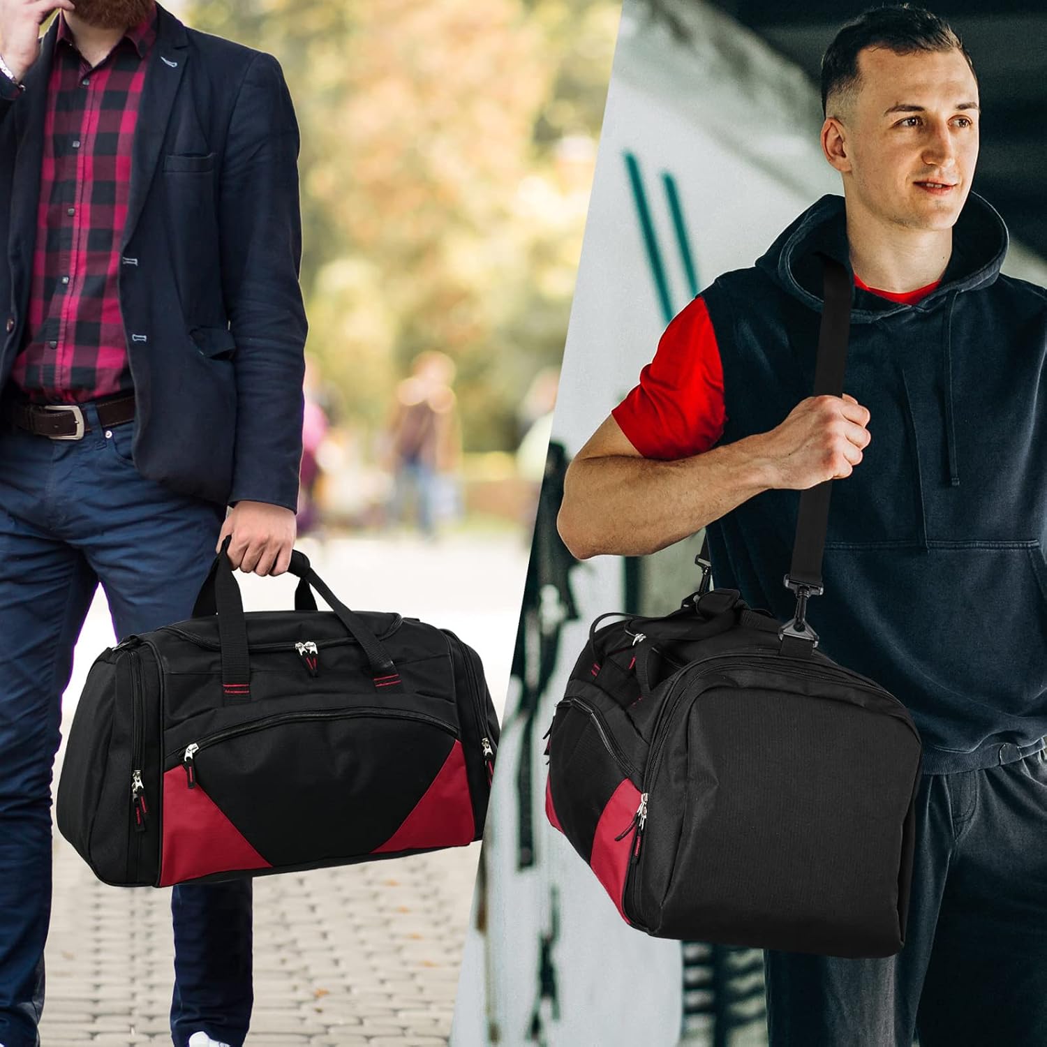 Bolsa de gimnasio, 21 pulgadas, grande, para viajes y deportes, negro rojo