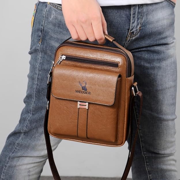 Bolsa de mensajero para hombres, bolso cruzado de hombro, cartera pequeña vintage de cuero PU, cartera maletín, bolsa lateral, bolso de mano cruzado