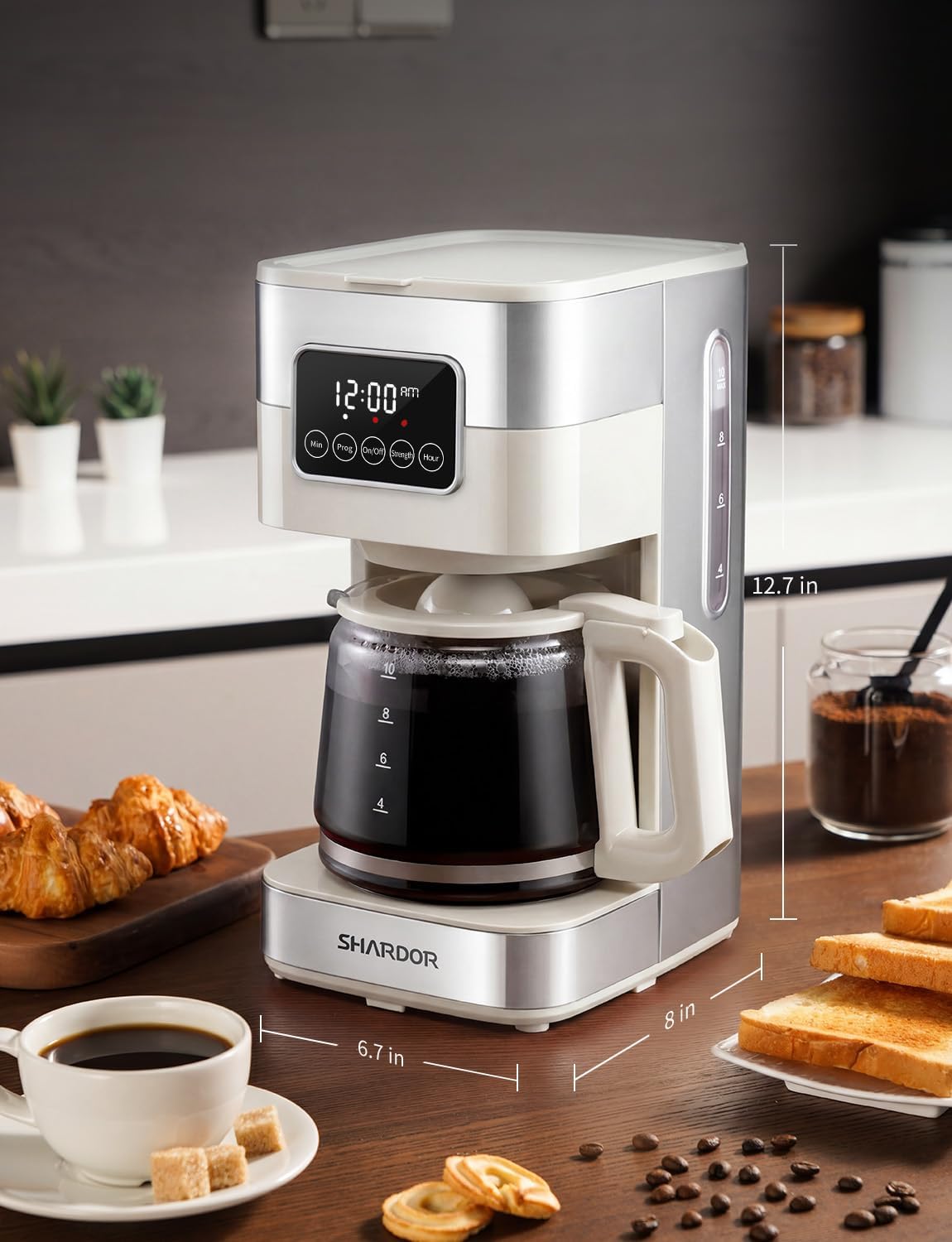 SHARDOR Cafetera programable de 10 tazas, cafetera de goteo regular y fuerte para el hogar y la oficina, apagado automático, filtro permanente