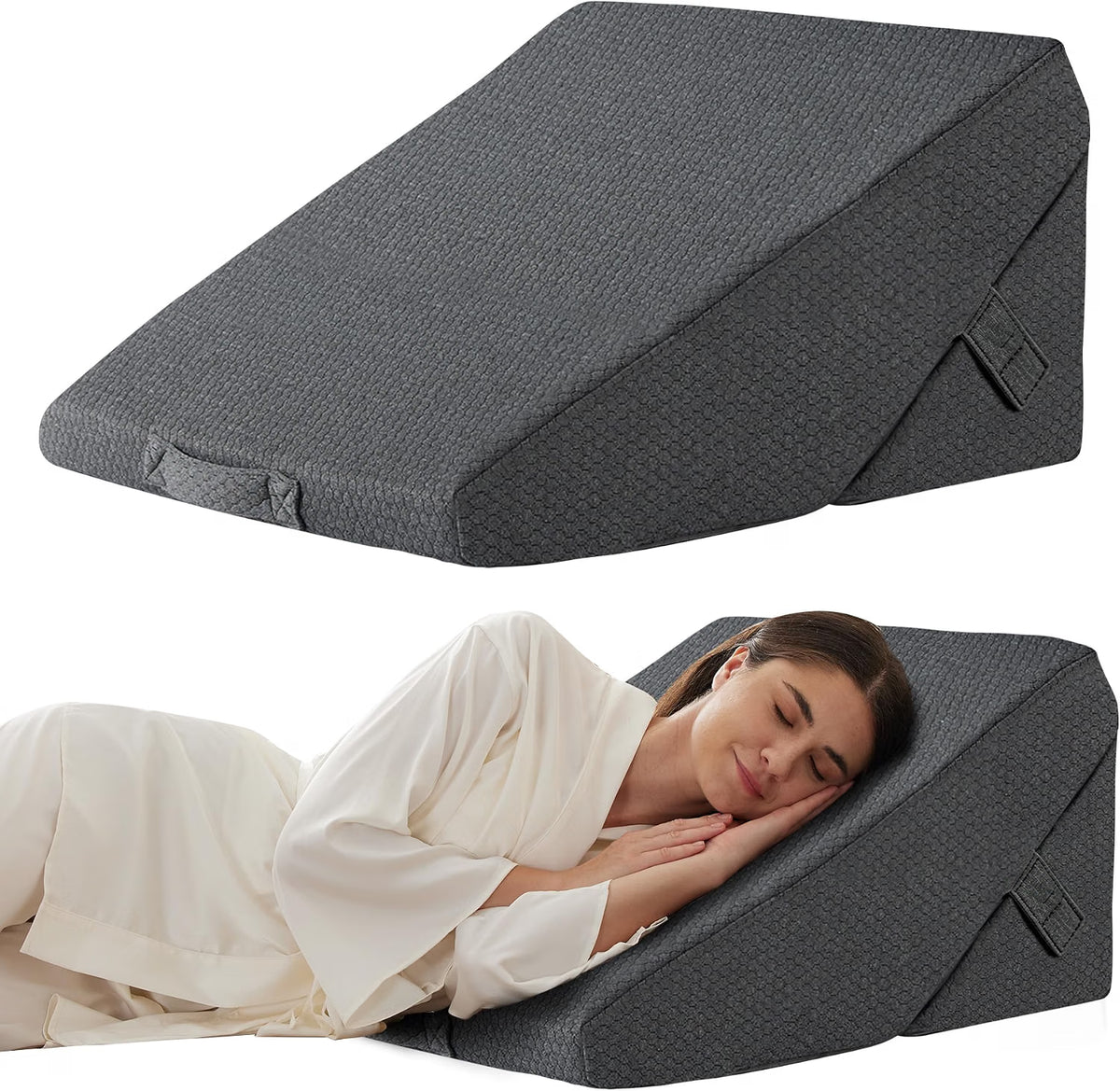 Juego de almohadas de cuña plegables ajustables de 9 y 12 pulgadas, triangular, de espuma viscoelástica ortopédica, almohadas elevadas 7 en 1 para apoyo de piernas y espalda