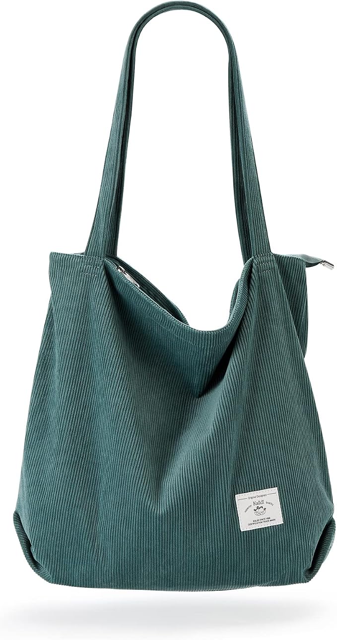 KALIDI Bolsa Tote de Pana con Cremallera Bolsa de Mano Casual Tote Bolsa de Hombro de Gran Capacidad con Bolsillos