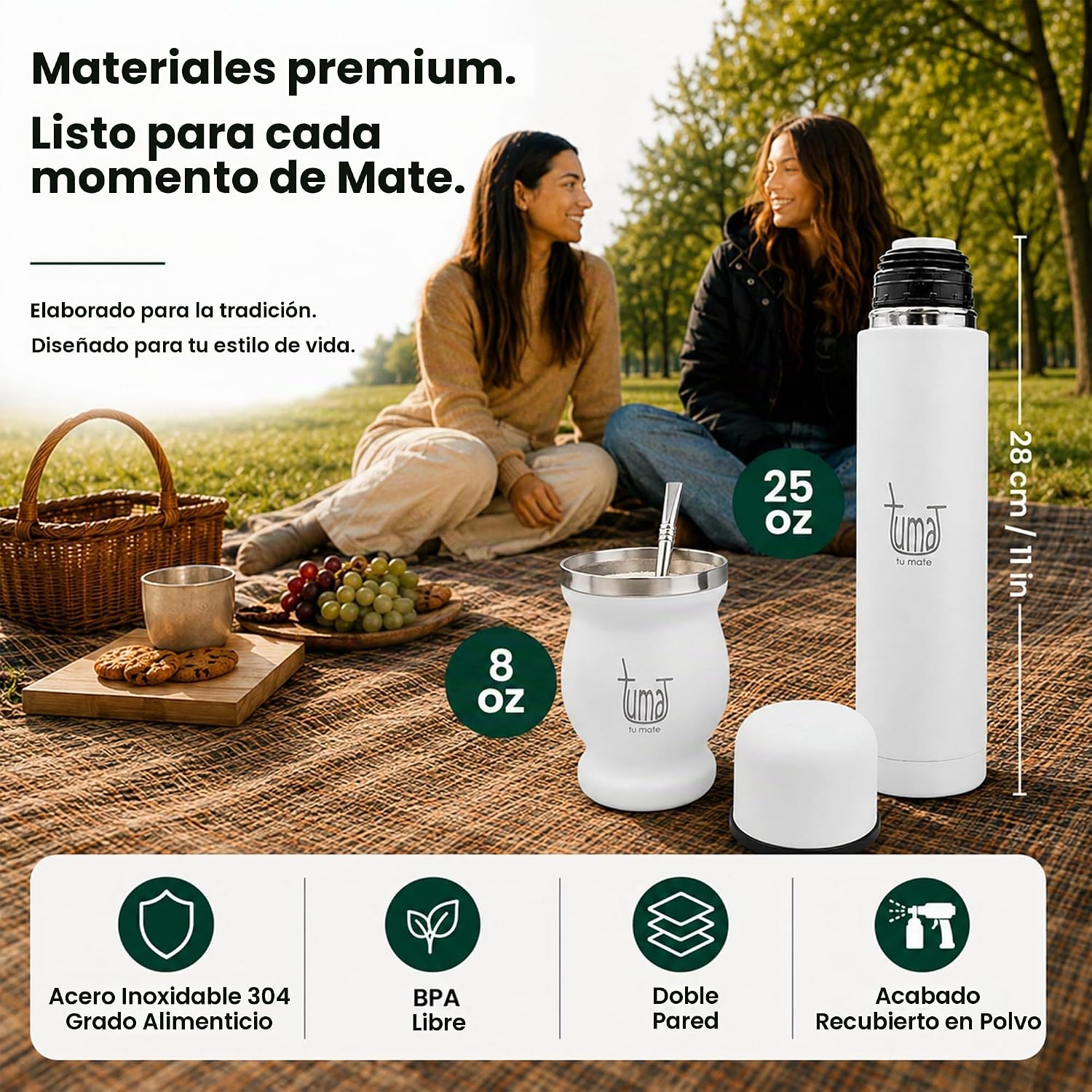 Kit completo de yerba mate, incluye taza mate, pajita (Bombilla), termo de 750ml (25.4 fl oz), bolsa y dos regalos (contenedor de yerbero y calentador de inmersión para automóvil), juego de yerba mate