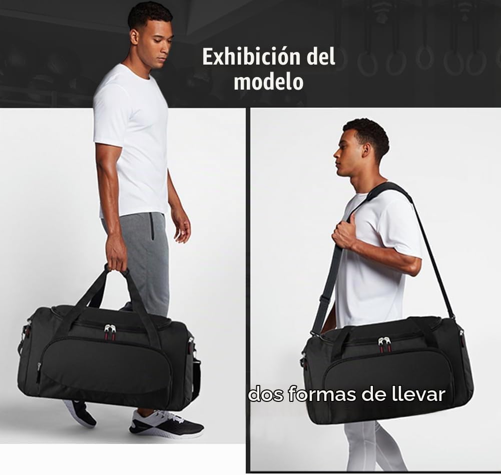 Bolsa de gimnasio Uarition - Bolsa de lona grande de 55 L negra duradera para viajes, entrenamiento, fitness y deporte, Negro