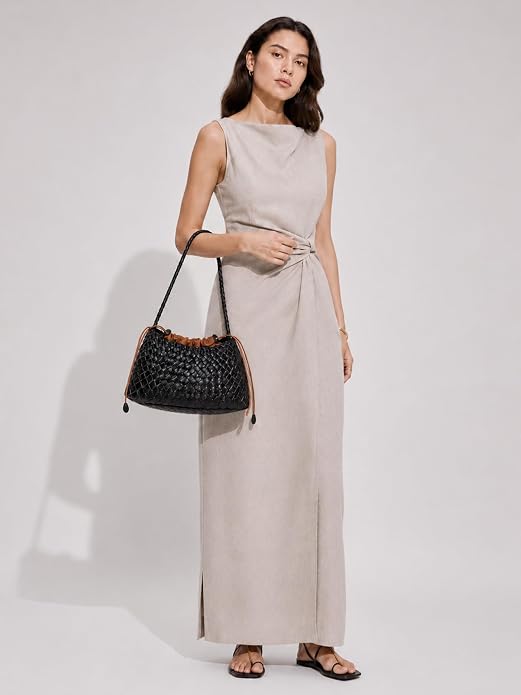 olso pequeño tejido para mujer, bolso de hombro de piel vegana, bolsa de mano holgada con bolsa interior con cordón, bolso para las axilas