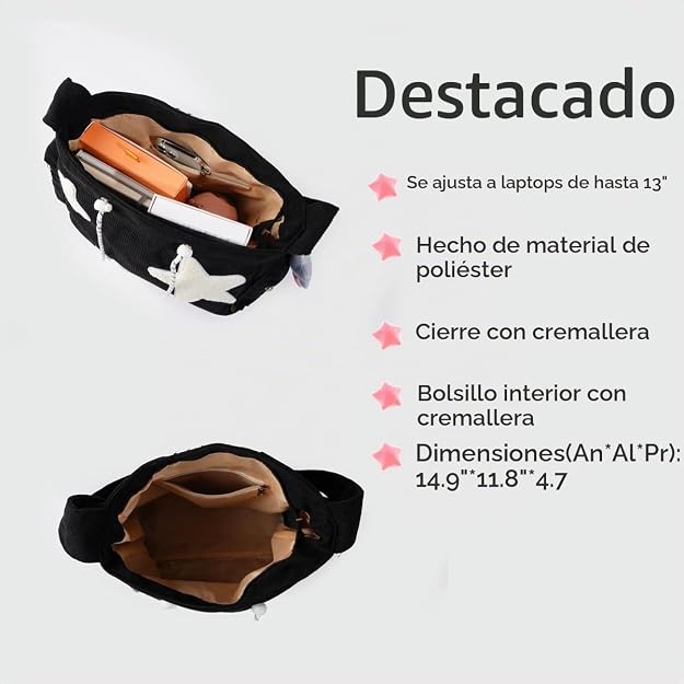 Bolso de mano con forma de estrella, diseño de mensajero estético, bolso de mano de gran capacidad, bolso de hombro casual cruzado