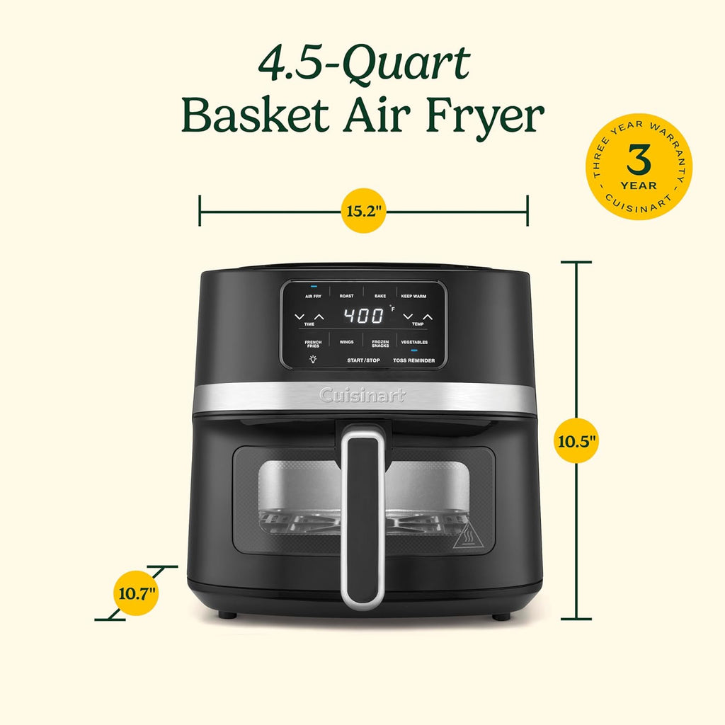 Cuisinart Freidora de aire, freidora de cesta de 4.5 cuartos con 4 funciones de cocción para freír al aire, asar, hornear y mantener el calor