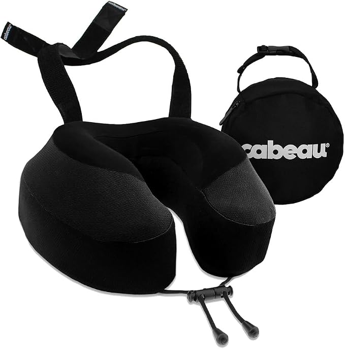 Cabeau Evolution S3 - Almohada de viaje en avión para vuelos largos, espuma viscoelástica de apoyo con correas de asiento para asegurar tu cabeza y cuello y proporciona soporte de 360°