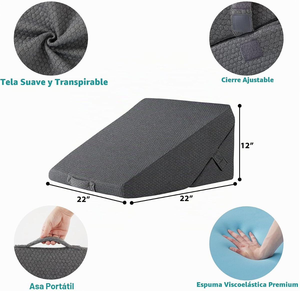 Juego de almohadas de cuña plegables ajustables de 9 y 12 pulgadas, triangular, de espuma viscoelástica ortopédica, almohadas elevadas 7 en 1 para apoyo de piernas y espalda