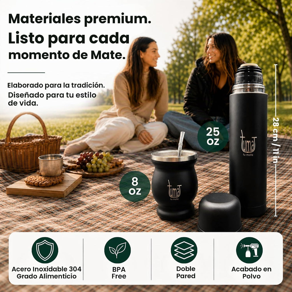 Kit completo de yerba mate, incluye taza mate, popote (Bombilla), termo de 25.4 fl oz, bolsa y dos regalos (contenedor de yerbero y calentador de inmersión para automóvil)