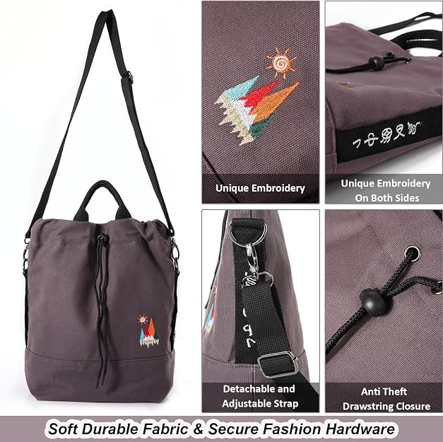 Bolso de mano de lona, bolso de hombro informal, bolso de trabajo, bolso cruzado con bordado de sol