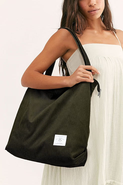 KALIDI Bolsa Tote de Pana con Cremallera Bolsa de Mano Casual Tote Bolsa de Hombro de Gran Capacidad con Bolsillos