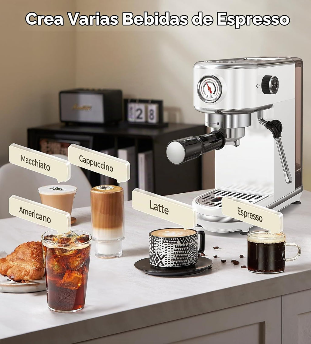 atatix Máquina de Espresso de 20 Bar con Espumador de Leche, Cafetera de Espresso Compacta, Máquina de Café de Acero Inoxidable con Control Preciso de Temperatura y Tanque de Agua Extraíble de 44 oz