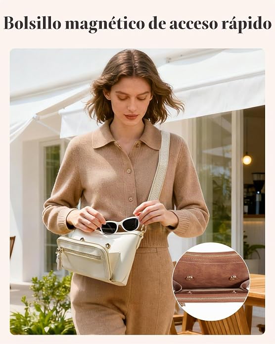 Missnine Bolso Cruzado, Bolsos Cruzados de Cuero Medianos para Mujeres Bolso de Viaje, Bolso de Hombro con Ranuras de Bloqueo RFID