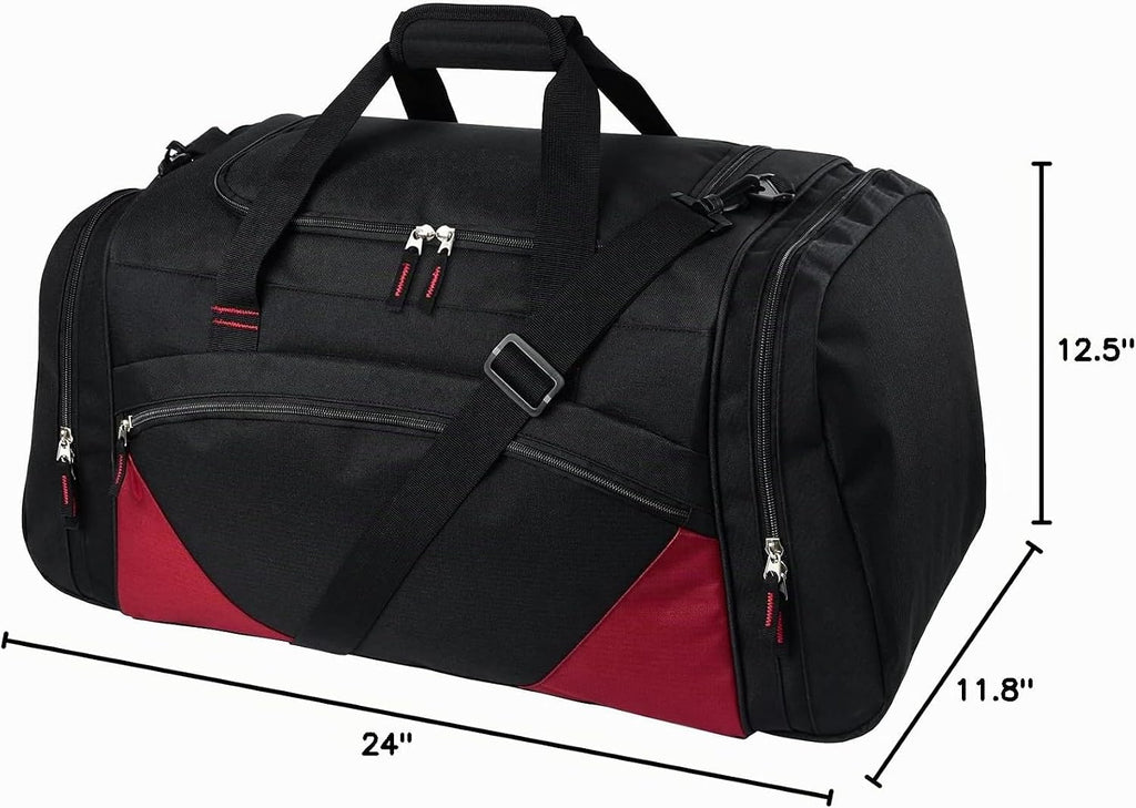 Bolsa de gimnasio, 21 pulgadas, grande, para viajes y deportes, negro rojo