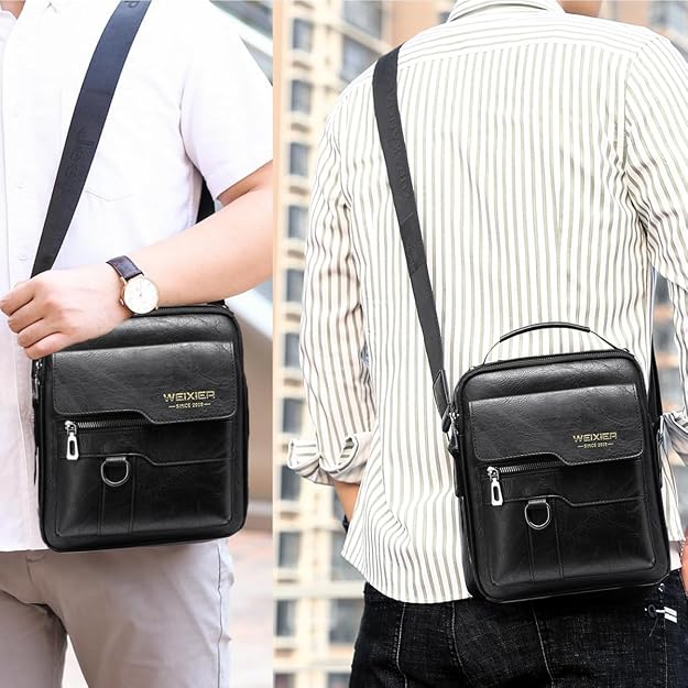 Bolsa de mensajero para hombres, bolso cruzado de hombro, cartera pequeña vintage de cuero PU, cartera maletín, bolsa lateral, bolso de mano cruzado