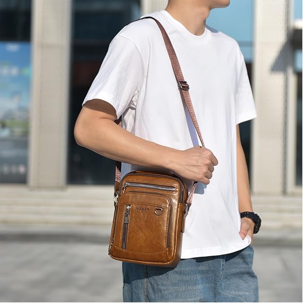 Bolsa de mensajero para hombres, bolso cruzado de hombro, cartera pequeña vintage de cuero PU, cartera maletín, bolsa lateral, bolso de mano cruzado