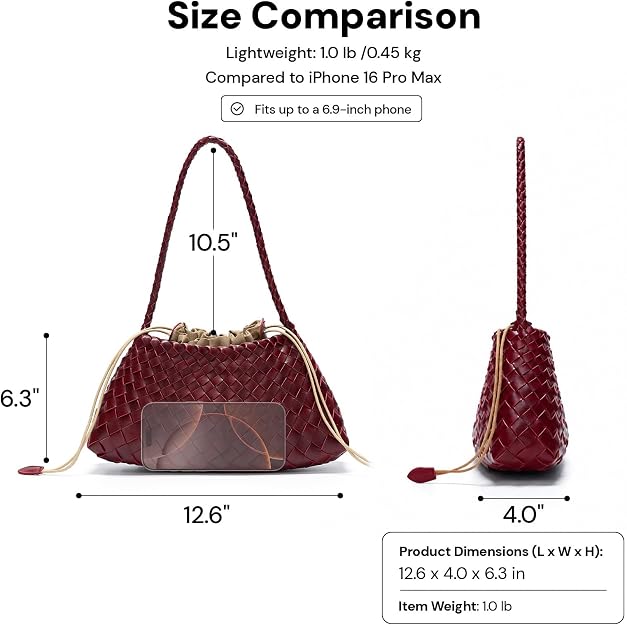 Bolso pequeño tejido para mujer, bolso de hombro de piel vegana, bolsa de mano holgada con bolsa interior con cordón, bolso para las axilas