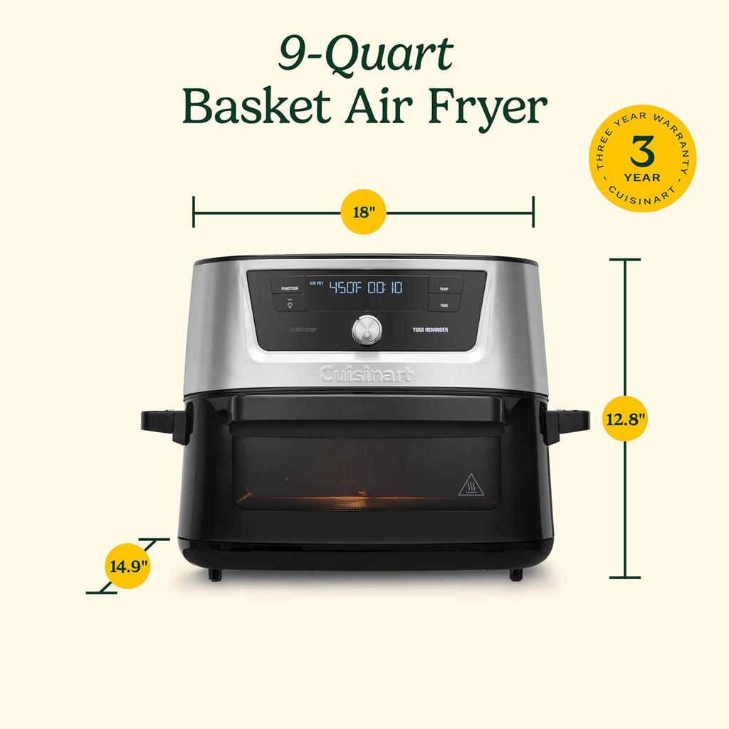 Cuisinart Freidora de Aire, Olla de Acero Inoxidable de 9 Cuartos con 6 Ajustes Preestablecidos para Asar, Hornear, Asar a la Parrilla, Freír al Aire, Deshidratar y Mantener Caliente