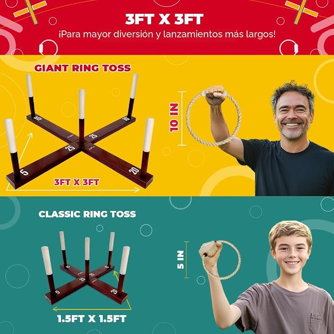 Swooc Juegos - Juego rústico de lanzamiento de anillos (todo tipo de clima) - Fácil configuración y juegos adicionales incluidos - Juego de lanzamiento de anillos para adultos