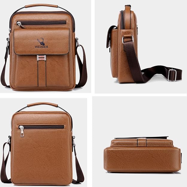 Bolsa de mensajero para hombres, bolso cruzado de hombro, cartera pequeña vintage de cuero PU, cartera maletín, bolsa lateral, bolso de mano cruzado
