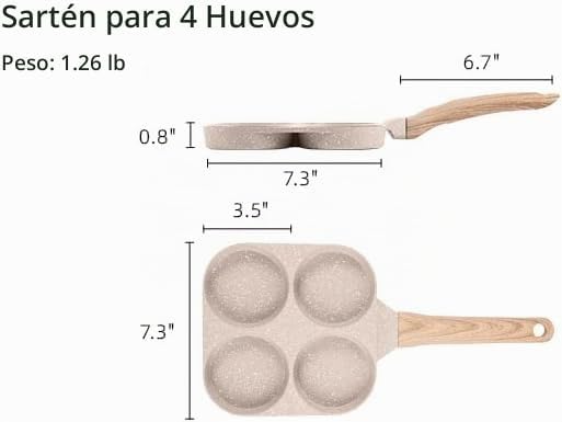 CAROTE Sartén antiadherente de granito para huevos de 4 tazas, colo...